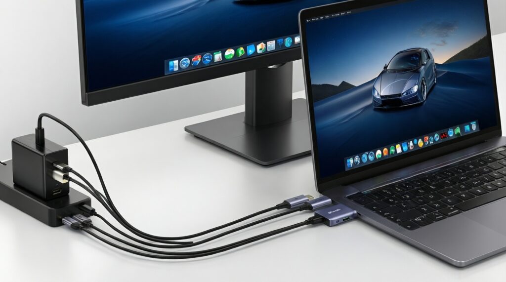 อุปกรณ์เสริมทำงานคู่กับจอพกพา: ขาตั้ง ฮับ USB‑C สายคุณภาพ และเคสที่ควรมี - иллюстрация
