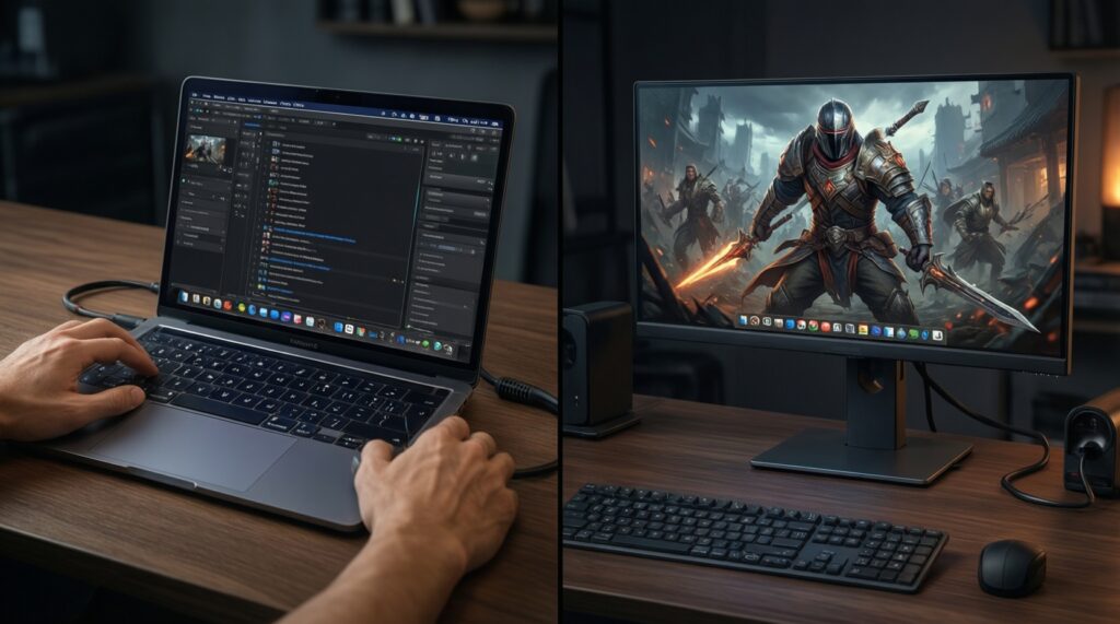 จอพกพา USB-C สำหรับ Mac เลือกยังไงไม่พลาด: ความละเอียด รีเฟรชเรต HDR และการจ่ายไฟ - иллюстрация