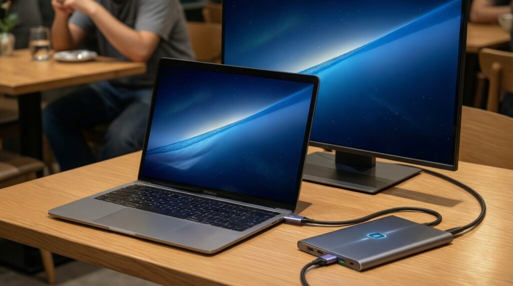 -คู่มือเลือกจอภาพพกพาสำหรับ Mac: USB‑C/Thunderbolt, ความละเอียด, สี, รีเฟรชเรต - иллюстрация